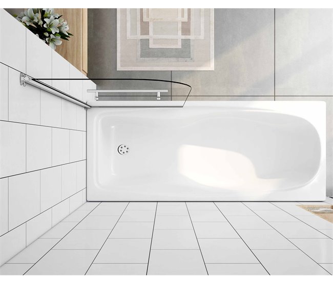 Mampara de Bañera Pivotante Simple 1 Hoja Vidrio Templado 5mm con Toallero 40cm,Altura 130cm Blanco/ Gris
