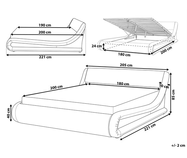 Beliani Cama con somier Piel sintética AVIGNON 205x221 Gris