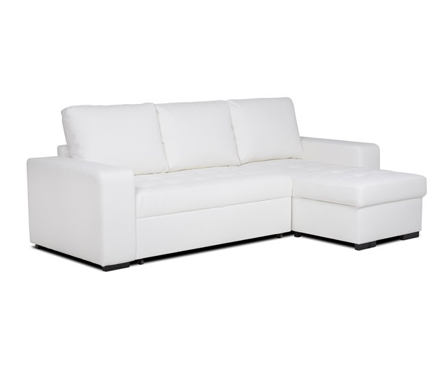 Chaise longue piel sintética con cama HARRY Blanco