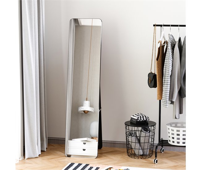 Espejo de Pie Madera de Pino, Vidrio HOMCOM, hogar - decoración Negro