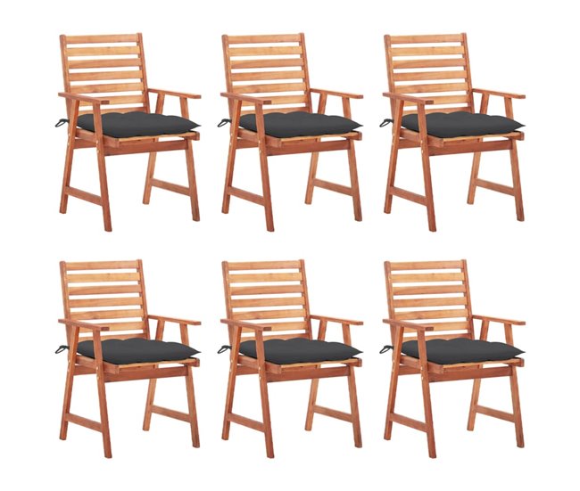 6 Sillas de comedor para jardín de madera con cojines Antracita
