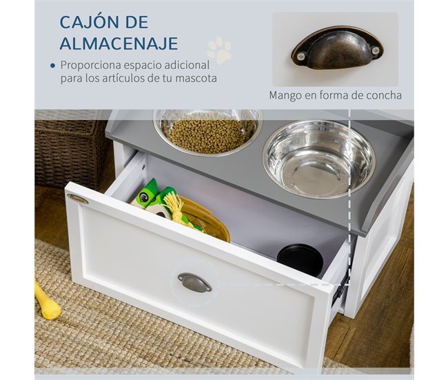 Comedero para Perros MDF, Acero Inoxidable PawHut Blanco