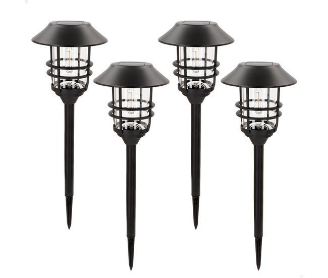 Aktive Set de 4 balizas LED solares luz cálida 6 lúmenes IP44 Negro