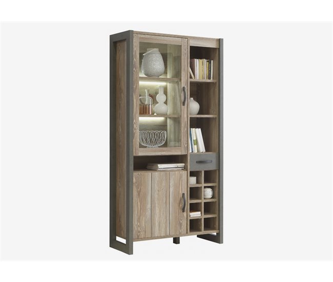 Vitrina doble 2 puertas y 1 cajón INDUSTRY Gris/ Madera
