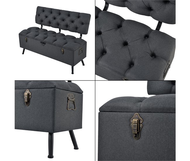 Banco Malmöhus con almacenamiento tapizado metal/poliéster Gris Oscuro