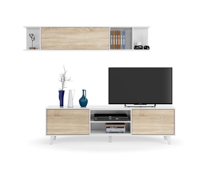 Mueble TV Kira 1 Estante 2 Puertas Roble/Blanco Blanco
