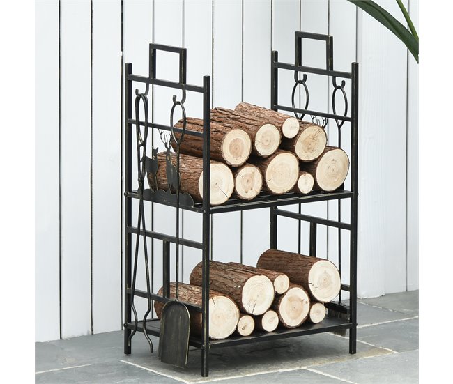 Soporte para Leña Metal Outsunny, hogar - climatización Negro