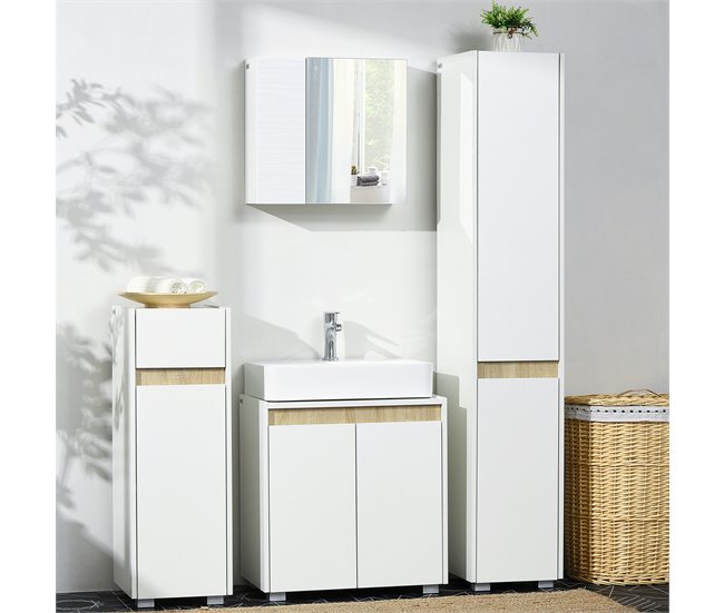 Armario de Baño Melamina de Madera, ABS kleankin, hogar - baño 30 Blanco