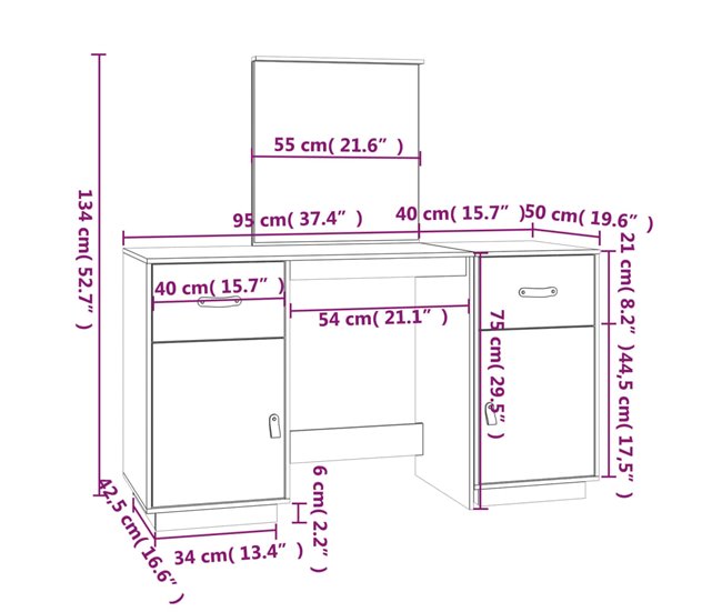 Tocador con espejo 95 Marron