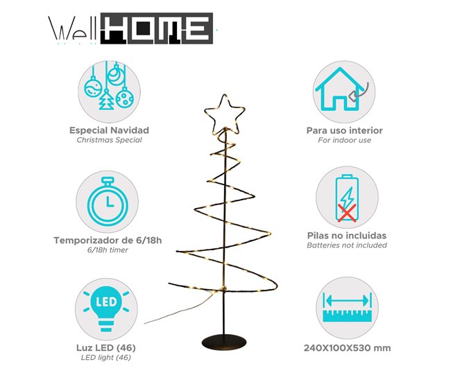 Árbol Navideño decorativo de Metal con Estrella con 46 Luces Negro