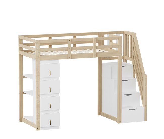 Cama alta para niños Natural/ Blanco