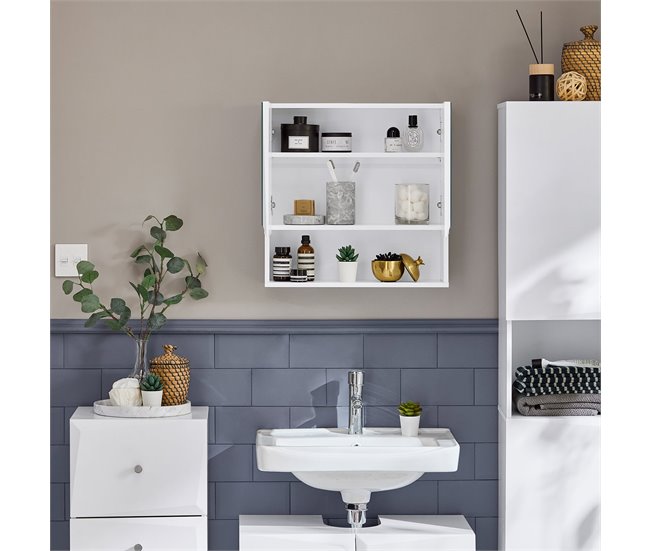 Armario de Pared con Espejo con 2 Puertas Estante BZR94-W SoBuy Blanco