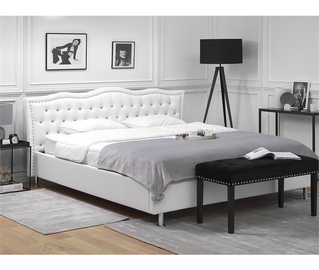 Beliani Cama con somier Piel sintética METZ 209x215 Blanco