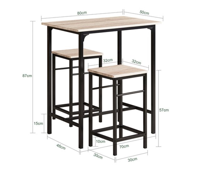 Set Mesa Alta de Bar y 2 taburetes OGT10-N SoBuy Madera