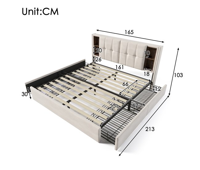 Camas de matrimonio 165x213 Beige