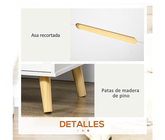 Mesilla de Noche Melamina de Madera, Madera de Pino HOMCOM 50 Blanco