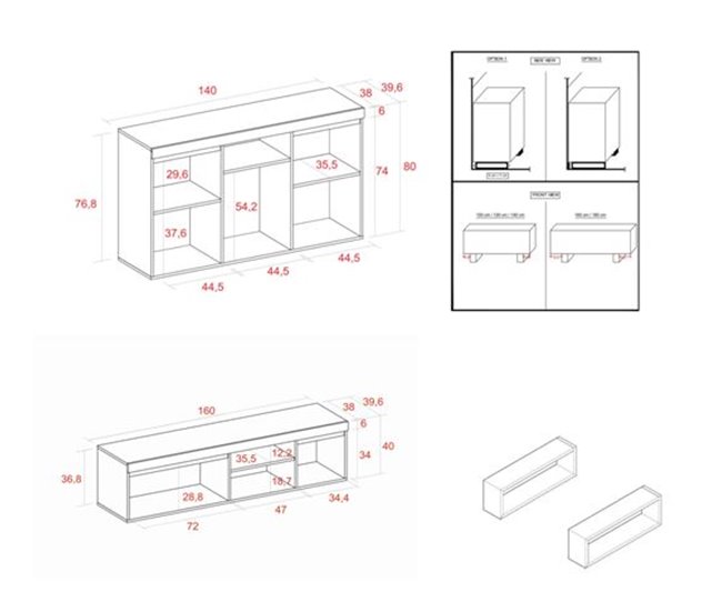 Set Naturale con patas Buffet-Mueble tv 160cm Roble/Negro Marron
