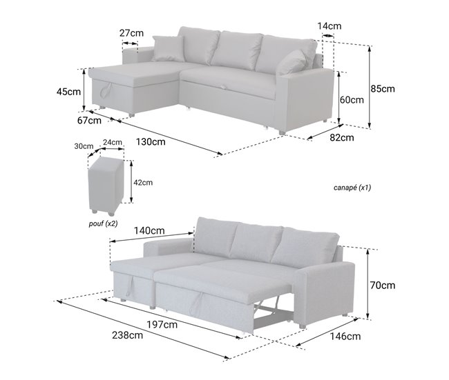 Sofá convertible TONY 3 plazas Gris