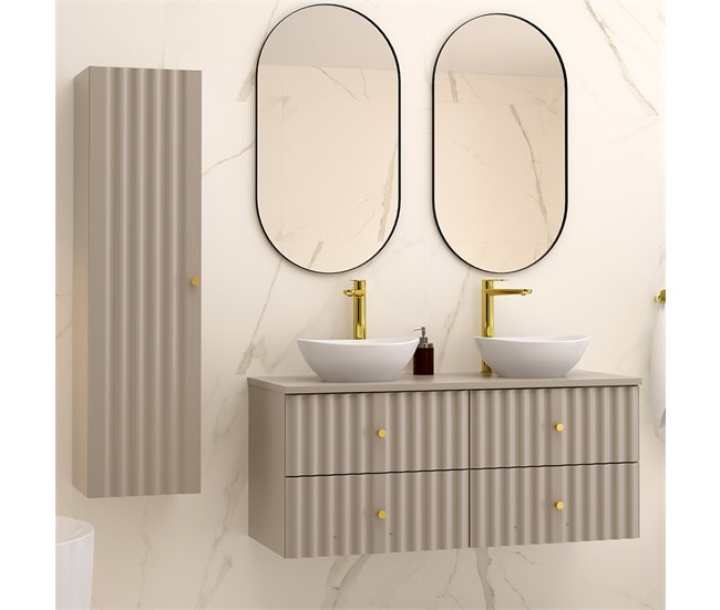 Conjunto de muebles doble lavabo y columna Izae 120 Beige