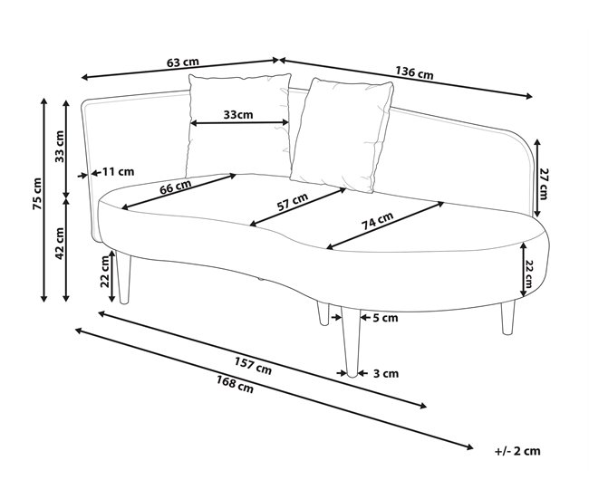 Beliani Chaise longue izquierdo Terciopelo CHAUMONT Azul Marino