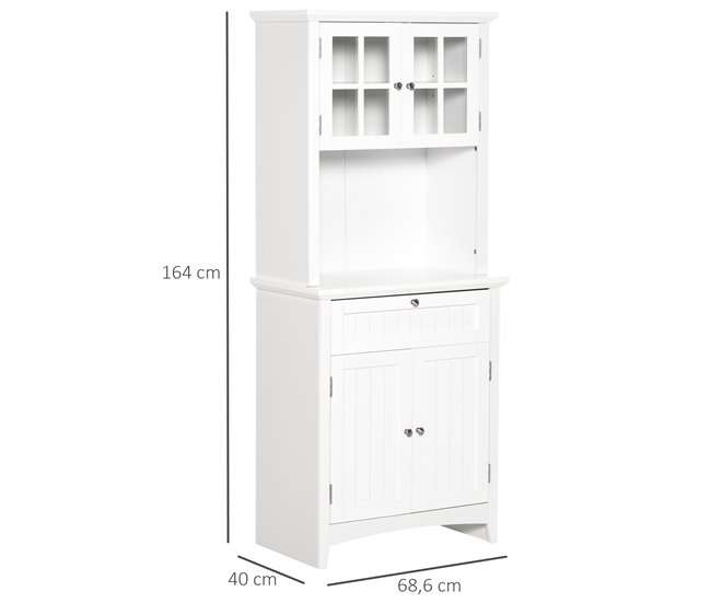 Alacena de Cocina MDF, Vidrio Templado HOMCOM, hogar - cocina 68 Blanco