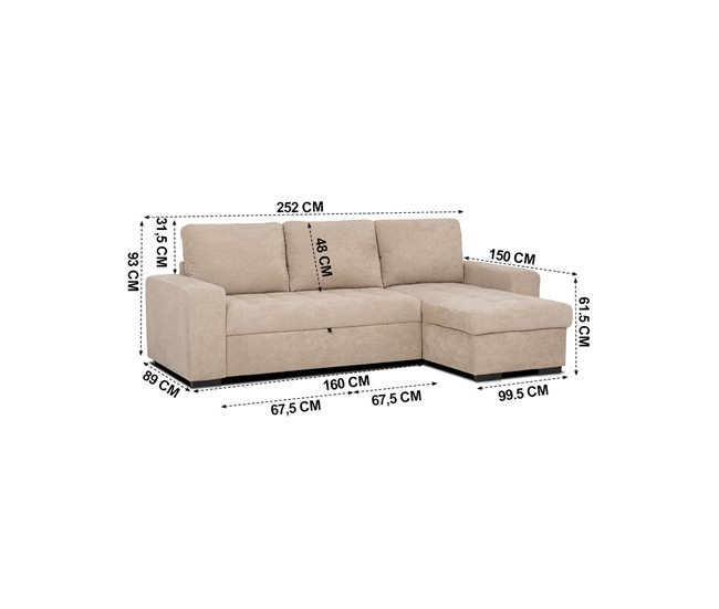 Chaise longue reversible de tela con cama HARRY Camel