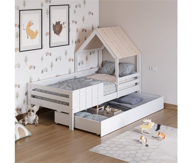 Cama cabaña Koti 201x114 Blanco/ Madera