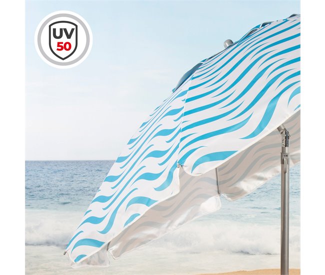 Aktive sombrilla de playa antiviento 8 varillas olas playa 200x200 Blanco/ Azul