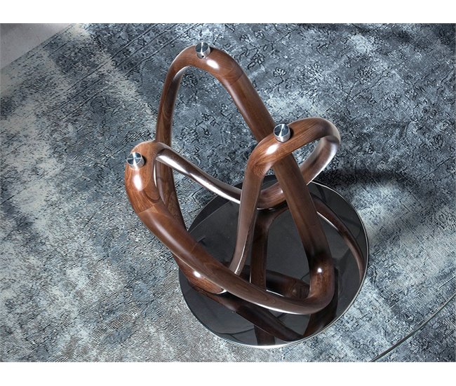 ANGEL CERDA Mesa comedor redonda cristal templado y nogal 130x130 Nogal