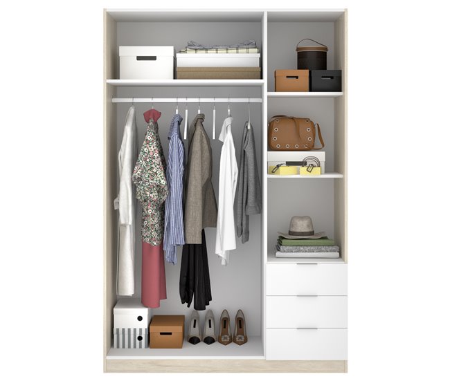 Armario de 3 puertas y 3 cajones Essen 121 Blanco Brillo