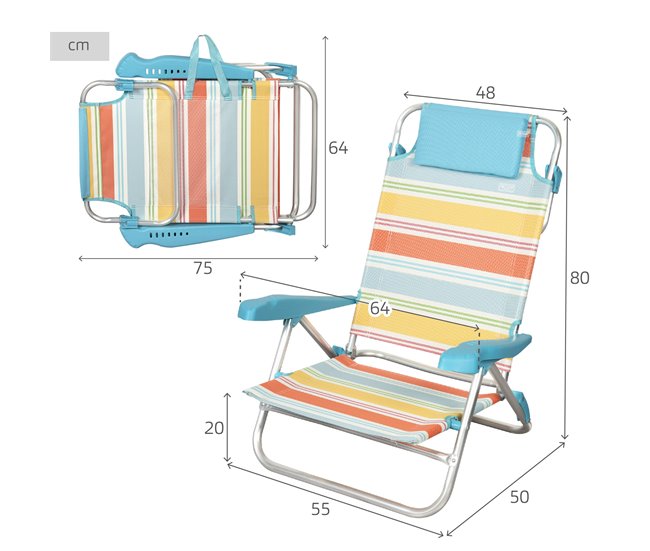Aktive Silla plegable de playa 7 posiciones, con cojín Multicolor