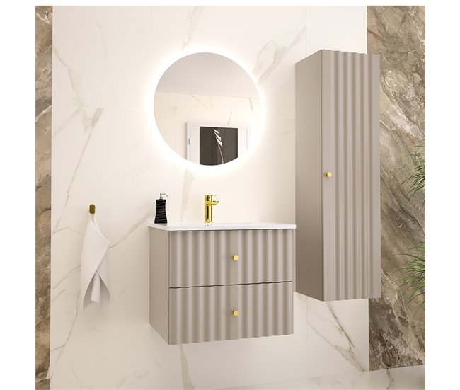 Conjunto de muebles con lavabo individual encastrado y columna Izae 60 Beige