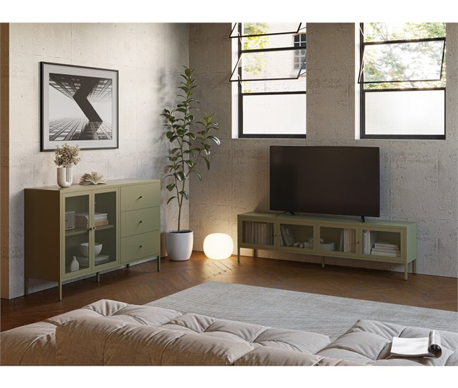 Aparador FAYNA con 2 puertas 3 cajones color verde Verde