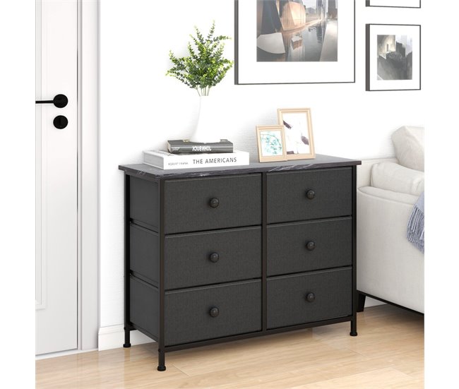 Max Home Cómoda 6 cajones de tela 80 Negro