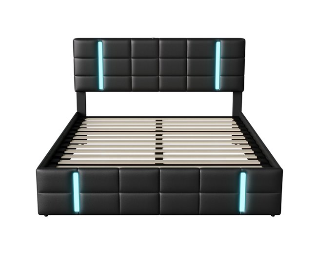 Cama, LED, USB, Tipo-c, Cama juvenil, Cama doble 167x205 Negro