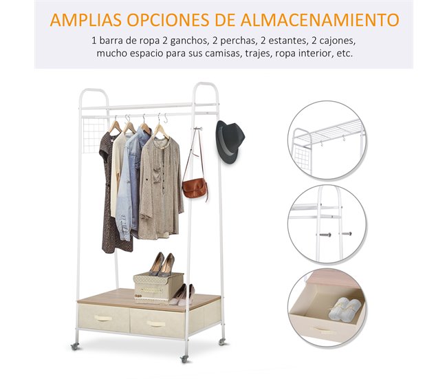 Perchero Metálico con Ruedas Acero HOMCOM Multicolor