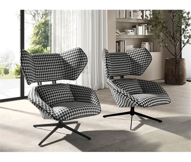 ANGEL CERDA Sillón giratorio tela blanca y negra Blanco/ Negro