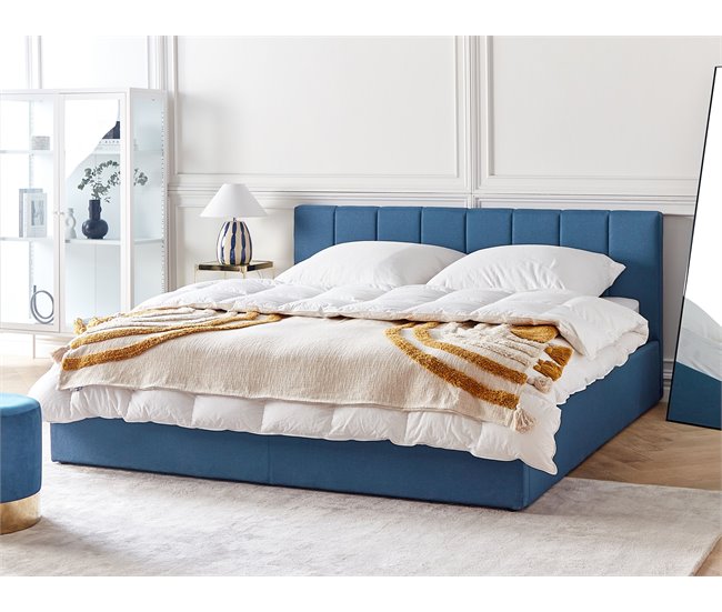 Beliani Cama con somier Poliéster DREUX 191x214 Azul