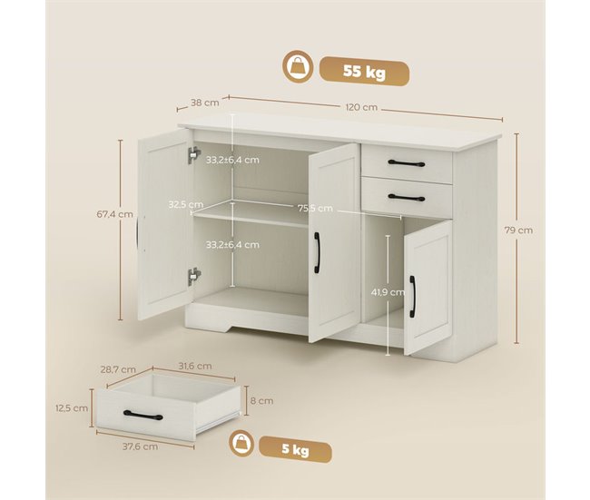 Aparador Melamina de Madera, MDF HOMCOM Crudo