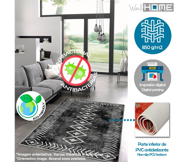 Alfombra De 160 X 230Cm 230x160 Gris Azul