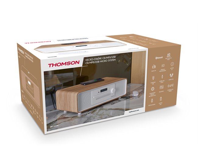 Radio CD Bluetooth MP3 inducción Thomson Blanco/ Madera