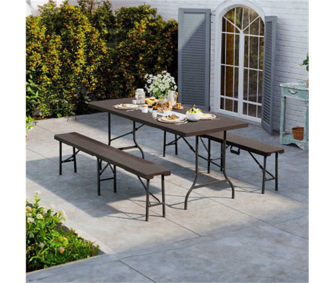 Pack 2 Mesas Plegables Rectangulares Efecto Madera O91 Marron