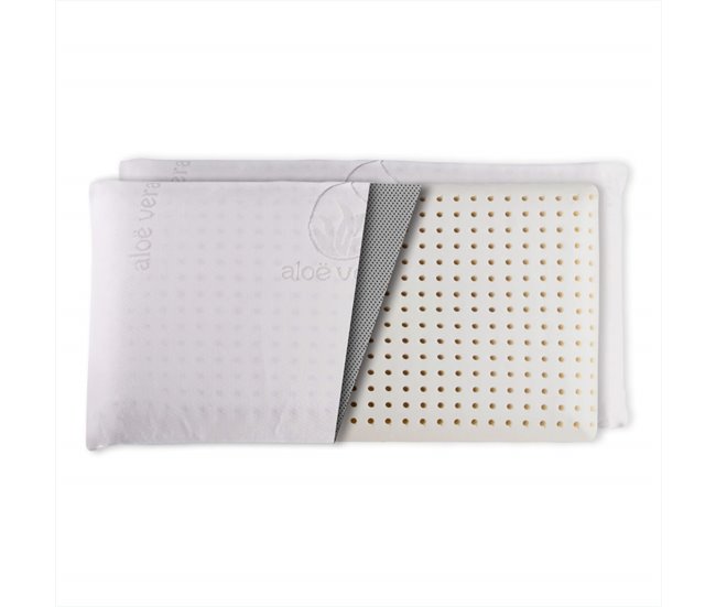 Almohada Látex - Funda Extraíble Aloe Vera 80x34 Blanco Veta