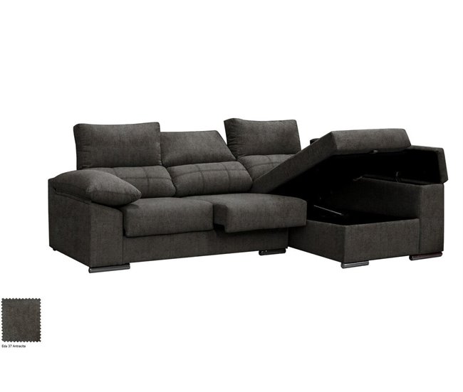 Sofa Chaise Longue Reclinable, con Arcon Antracita