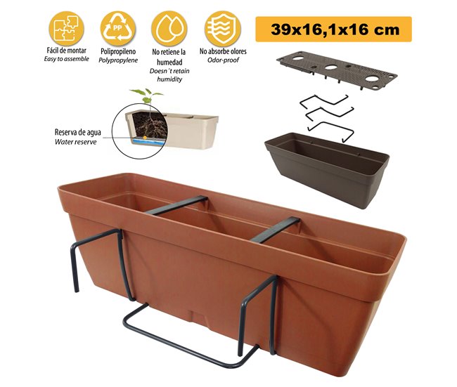 Jardinera 40 Cm Con Soporte De Fijación Curvo Terracota