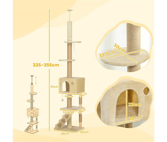 Árbol para Gatos Aglomerado de Madera PawHut Crudo
