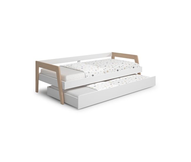 Cama doble juvenil Misty Haze 210x96 Blanco/ Madera