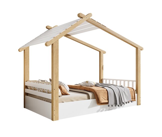 Cama cabaña de madera de pino Natural/ Blanco