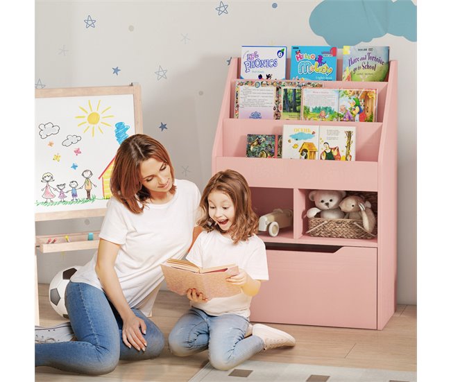 Estantería Infantil MDF, Nylon HOMCOM 60 Rosa