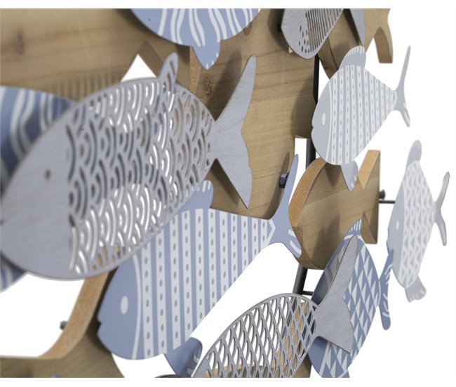 Decoración de Metal y Madera Pez 10 Multicolor